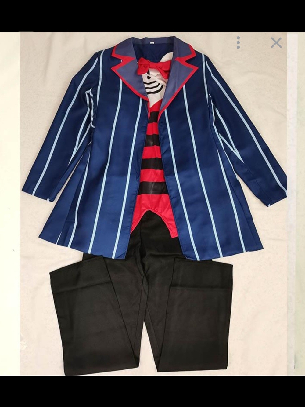 Hazbin Hotel Vox Cosplay Costume Set Blue Coat Pants Shirt Bow Tie Antenna Hat